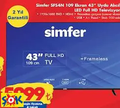 SİMFER SFS4N 109 EKRAN 43” UYDU ALICILI LED FULL HD TELEVİZYON